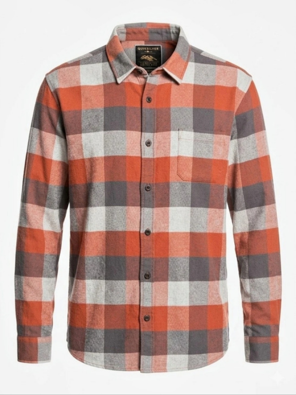 68Quiksilver The Novelist and the Writer Plaid Button Down Orange & Gray XL
